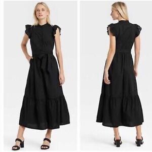 Who What Wear black maxi eyelet dress size XS